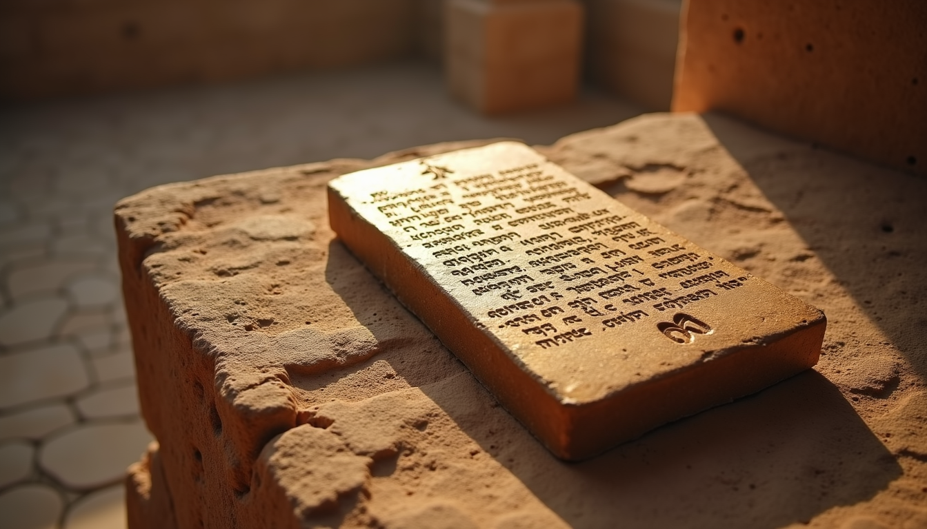 High angle view of ancient tablets representing the Ten Commandments